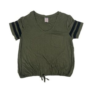NWT No Boundaries Green Black Stripe Short Sleeve Crop Shirt Size Large Women’s